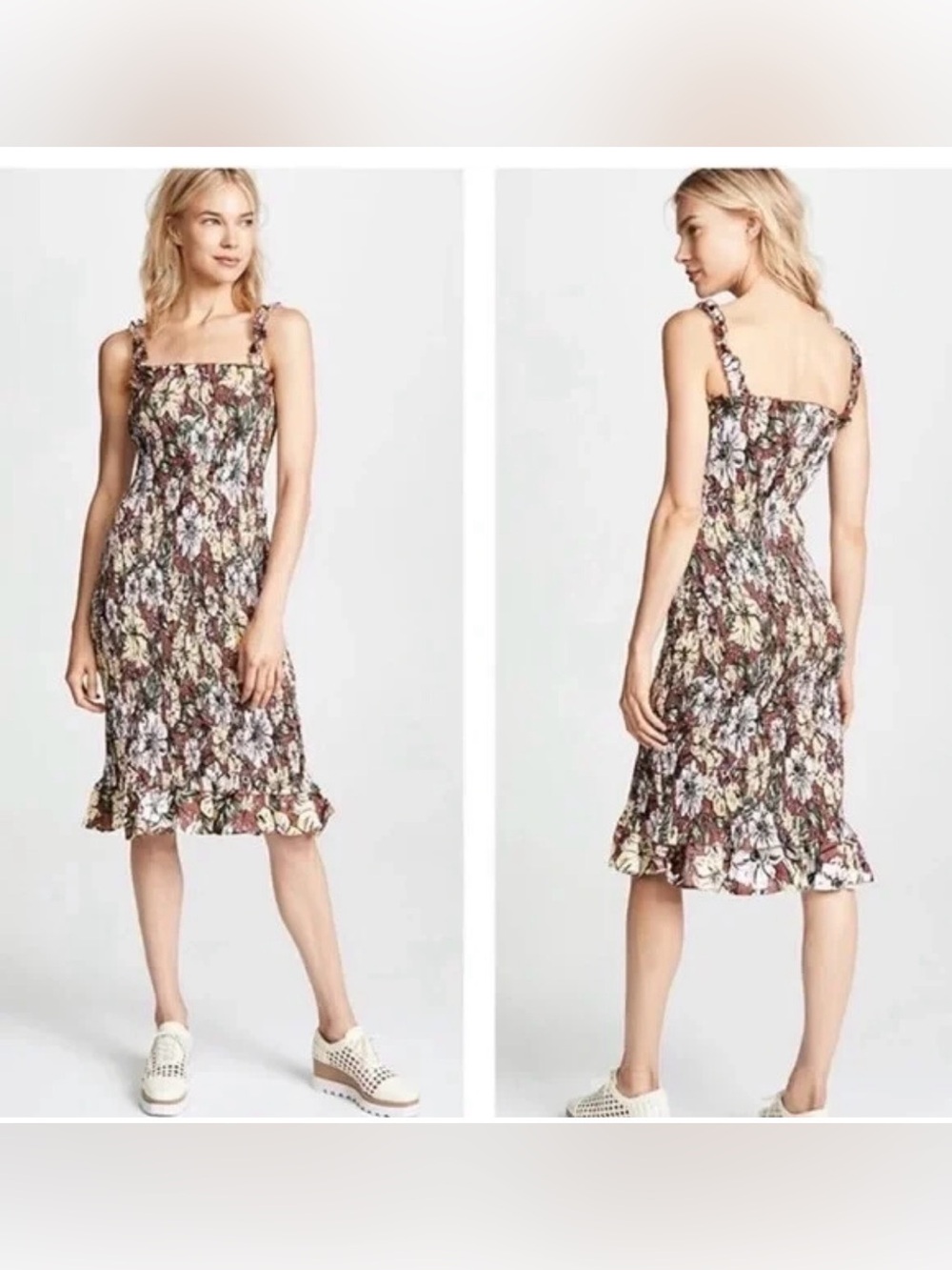 Faithfull the Brand Maya Floral Cuba Libre Floral Smocked Midi Dress. Sz 6 Med